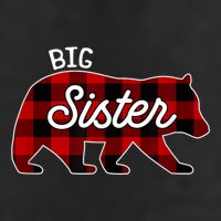 Big Sister Bear Red Buffalo Plaid Matching Family 7 Panel Mesh Trucker Snapback Hat