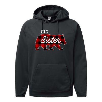 Big Sister Bear Red Buffalo Plaid Matching Family Performance Fleece Hoodie