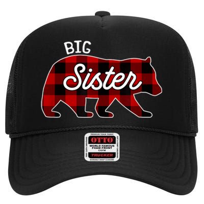 Big Sister Bear Red Buffalo Plaid Matching Family High Crown Mesh Back Trucker Hat