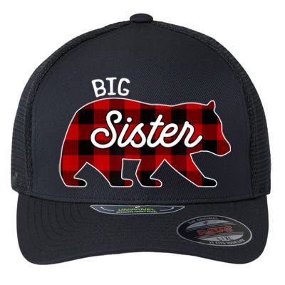 Big Sister Bear Red Buffalo Plaid Matching Family Flexfit Unipanel Trucker Cap