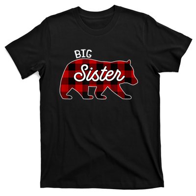 Big Sister Bear Red Buffalo Plaid Matching Family T-Shirt