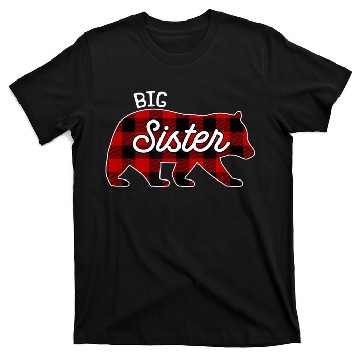 Big Sister Bear Red Buffalo Plaid Matching Family T-Shirt