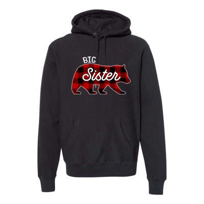 Big Sister Bear Red Buffalo Plaid Matching Family Premium Hoodie