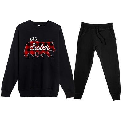 Big Sister Bear Red Buffalo Plaid Matching Family Premium Crewneck Sweatsuit Set