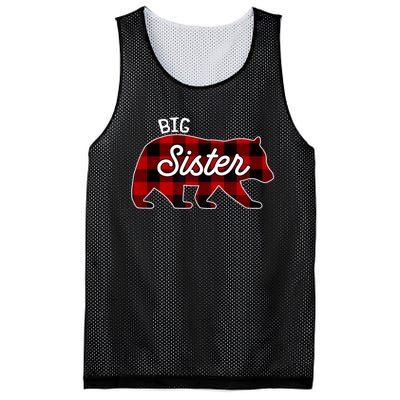 Big Sister Bear Red Buffalo Plaid Matching Family Mesh Reversible Basketball Jersey Tank