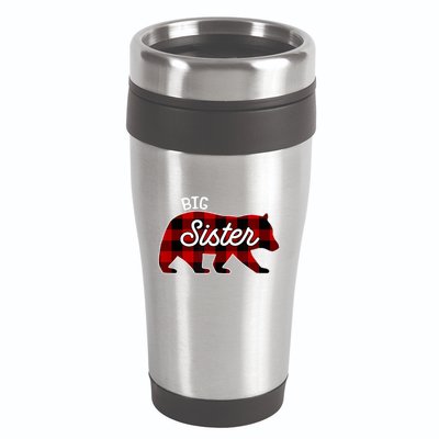 Big Sister Bear Red Buffalo Plaid Matching Family 16oz Travel Tumbler
