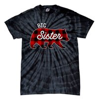 Big Sister Bear Red Buffalo Plaid Matching Family Tie-Dye T-Shirt