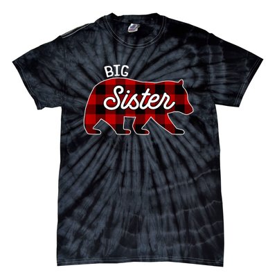 Big Sister Bear Red Buffalo Plaid Matching Family Tie-Dye T-Shirt