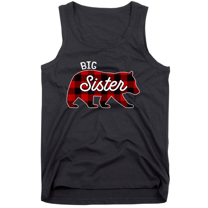 Big Sister Bear Red Buffalo Plaid Matching Family Tank Top