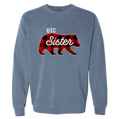 Big Sister Bear Red Buffalo Plaid Matching Family Garment-Dyed Sweatshirt