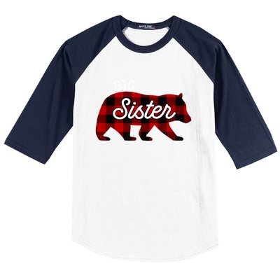 Big Sister Bear Red Buffalo Plaid Matching Family Baseball Sleeve Shirt