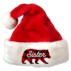 Big Sister Bear Red Buffalo Plaid Matching Family Premium Christmas Santa Hat