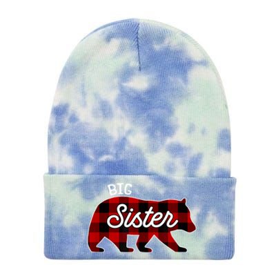 Big Sister Bear Red Buffalo Plaid Matching Family Tie Dye 12in Knit Beanie