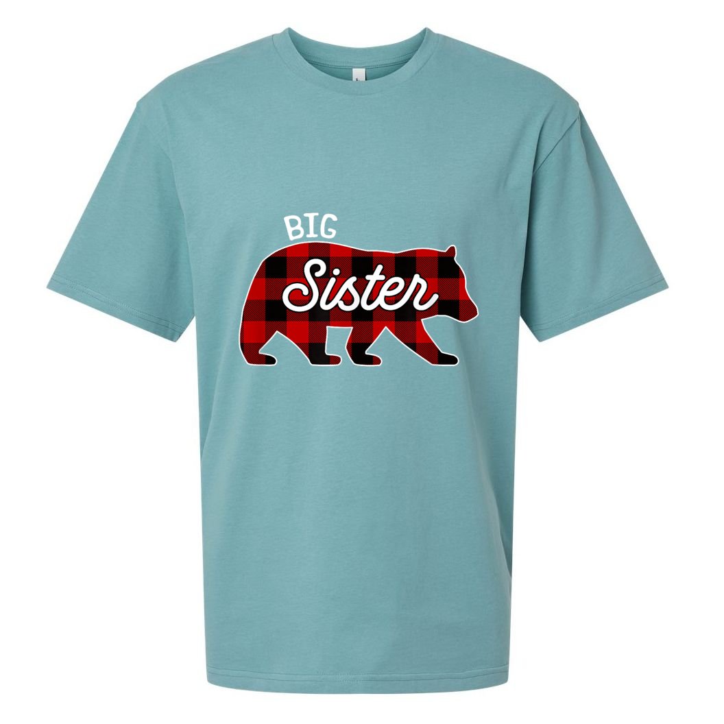 Big Sister Bear Red Buffalo Plaid Matching Family Sueded Cloud Jersey T-Shirt