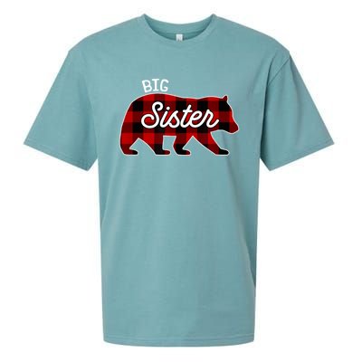 Big Sister Bear Red Buffalo Plaid Matching Family Sueded Cloud Jersey T-Shirt