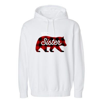 Big Sister Bear Red Buffalo Plaid Matching Family Garment-Dyed Fleece Hoodie