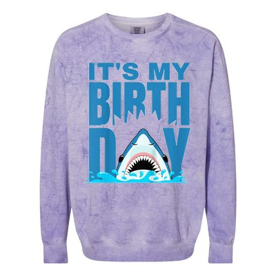 Blue Shark Birthday Shark Bite Its My Birthday Colorblast Crewneck Sweatshirt