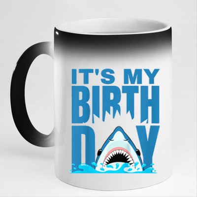 Blue Shark Birthday Shark Bite Its My Birthday 11oz Black Color Changing Mug