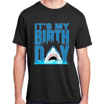 Blue Shark Birthday Shark Bite Its My Birthday Adult ChromaSoft Performance T-Shirt