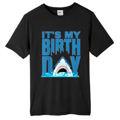 Blue Shark Birthday Shark Bite Its My Birthday Tall Fusion ChromaSoft Performance T-Shirt