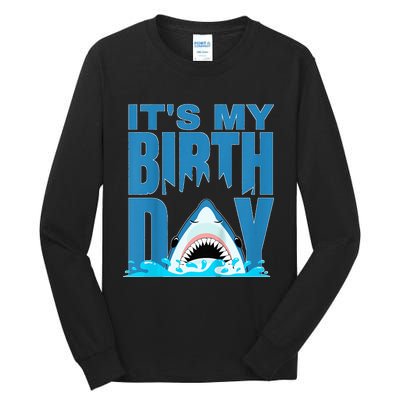 Blue Shark Birthday Shark Bite Its My Birthday Tall Long Sleeve T-Shirt