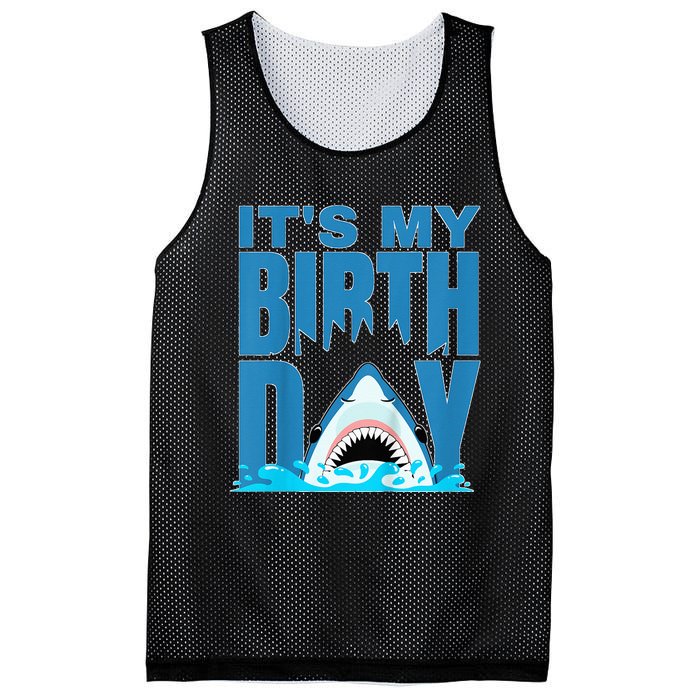 Blue Shark Birthday Shark Bite Its My Birthday Mesh Reversible Basketball Jersey Tank