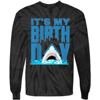 Blue Shark Birthday Shark Bite Its My Birthday Tie-Dye Long Sleeve Shirt