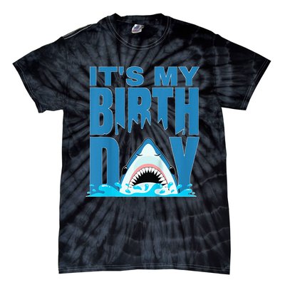 Blue Shark Birthday Shark Bite Its My Birthday Tie-Dye T-Shirt