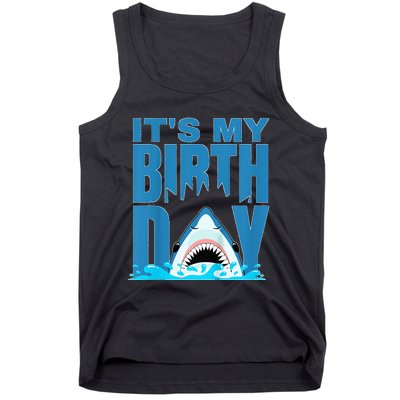 Blue Shark Birthday Shark Bite Its My Birthday Tank Top