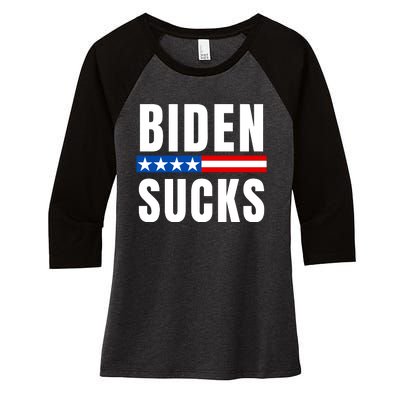 Biden Sucks Women's Tri-Blend 3/4-Sleeve Raglan Shirt