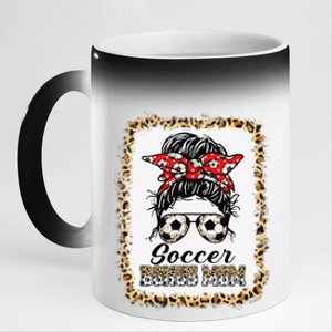 Bleached Soccer Bonus Mom Messy Bun Game Day Mother's Day 11oz Black Color Changing Mug