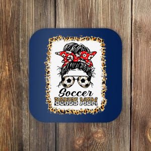 Bleached Soccer Bonus Mom Messy Bun Game Day Mother's Day Coaster