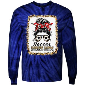 Bleached Soccer Bonus Mom Messy Bun Game Day Mother's Day Tie-Dye Long Sleeve Shirt