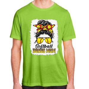 Bleached Softball Bonus Mom Messy Bun Game Day Mother's Day Adult ChromaSoft Performance T-Shirt