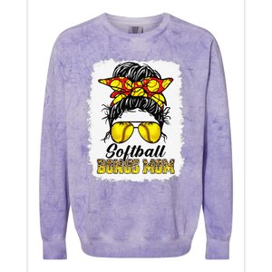 Bleached Softball Bonus Mom Messy Bun Game Day Mother's Day Colorblast Crewneck Sweatshirt