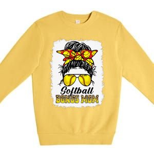 Bleached Softball Bonus Mom Messy Bun Game Day Mother's Day Premium Crewneck Sweatshirt