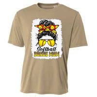 Bleached Softball Bonus Mom Messy Bun Game Day Mother's Day Cooling Performance Crew T-Shirt