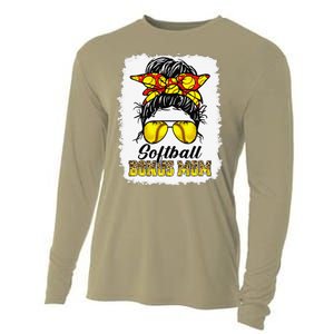 Bleached Softball Bonus Mom Messy Bun Game Day Mother's Day Cooling Performance Long Sleeve Crew