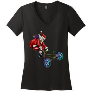 BMX Santa Women's V-Neck T-Shirt