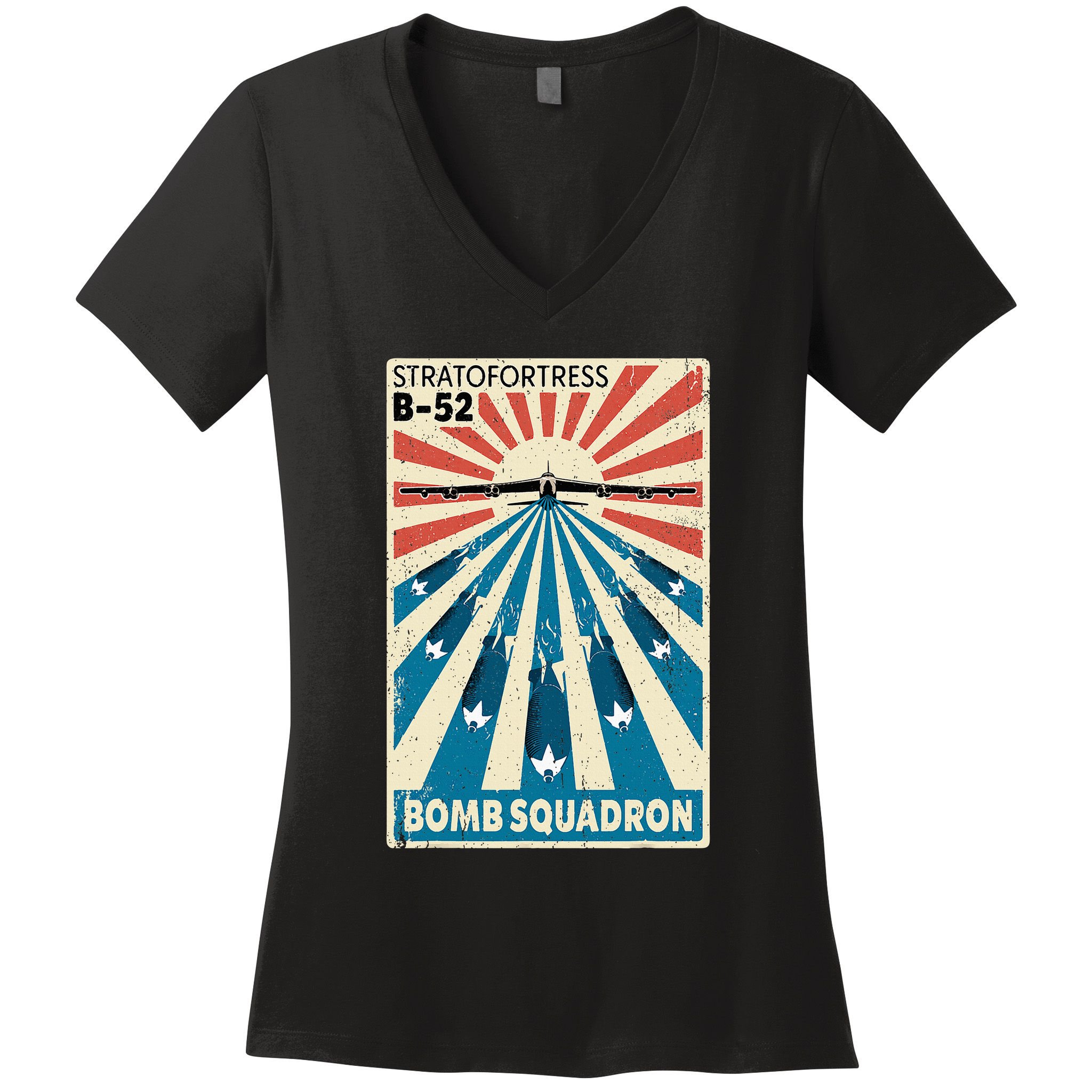 B52 Stratofortress Bomber Vintage Bomb Squadron Poster Women's V-Neck T-Shirt