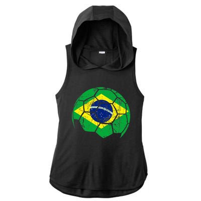 Brazil Soccer Ball Flag Jersey Ladies PosiCharge Tri-Blend Wicking Draft Hoodie Tank