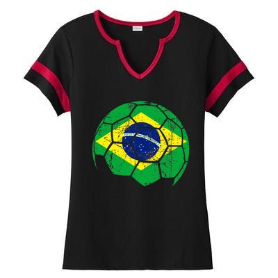 Brazil Soccer Ball Flag Jersey Ladies Halftime Notch Neck Tee