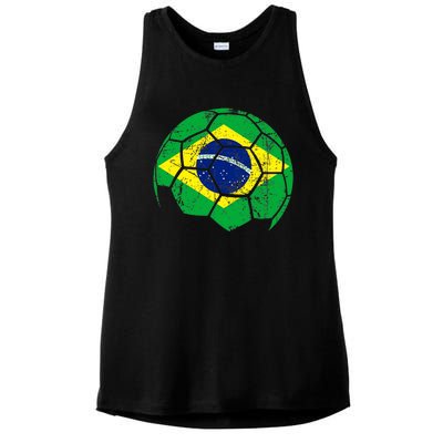 Brazil Soccer Ball Flag Jersey Ladies PosiCharge Tri-Blend Wicking Tank