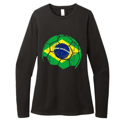 Brazil Soccer Ball Flag Jersey Womens CVC Long Sleeve Shirt