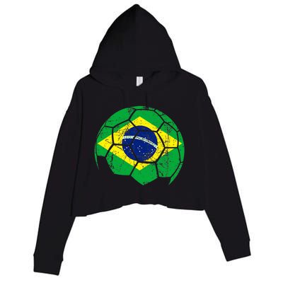 Brazil Soccer Ball Flag Jersey Crop Fleece Hoodie