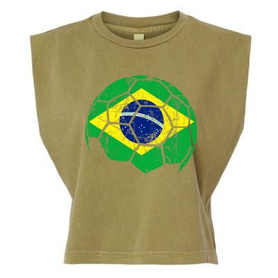 Brazil Soccer Ball Flag Jersey Garment-Dyed Women's Muscle Tee