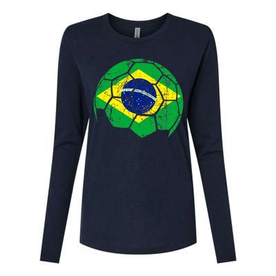 Brazil Soccer Ball Flag Jersey Womens Cotton Relaxed Long Sleeve T-Shirt