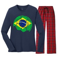 Brazil Soccer Ball Flag Jersey Women's Long Sleeve Flannel Pajama Set 