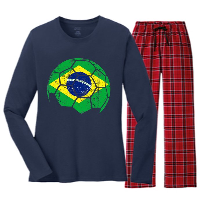 Brazil Soccer Ball Flag Jersey Women's Long Sleeve Flannel Pajama Set 