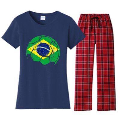 Brazil Soccer Ball Flag Jersey Women's Flannel Pajama Set